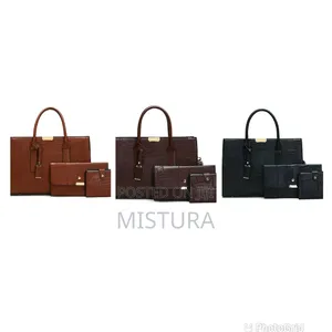 Duo Chain Tote 3-in-1 Handbag Set - Baƙar fata fata mai tsarin karkanda