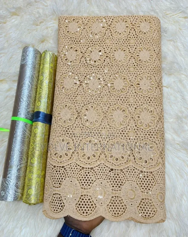 Chord Lace Fabric for Aso Ebi - Brown - 1