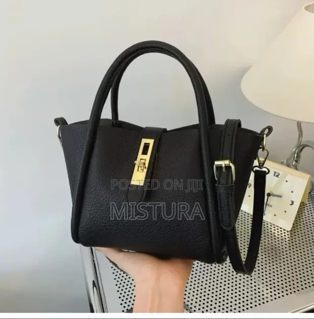Classy Structured Handbag with Gold-Tone Lock - 1