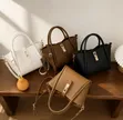 Classy Structured Handbag with Gold-Tone Lock - 3