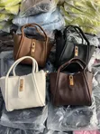 Classy Structured Handbag with Gold-Tone Lock - 4
