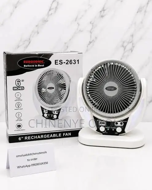 Eurosonic ES-2631 6-Inch Rechargeable Fan with LED Light - 1