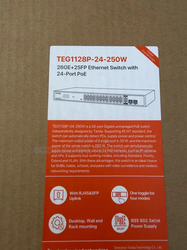 Tenda 24-Port Gigabit PoE Switch TEG1128P-24-250W - 1