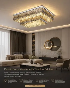 Rectangular Crystal Flush-Mount Ceiling Light 800x600mm