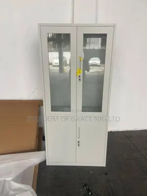 Half Glass Metal Office Bookshelf - Gray