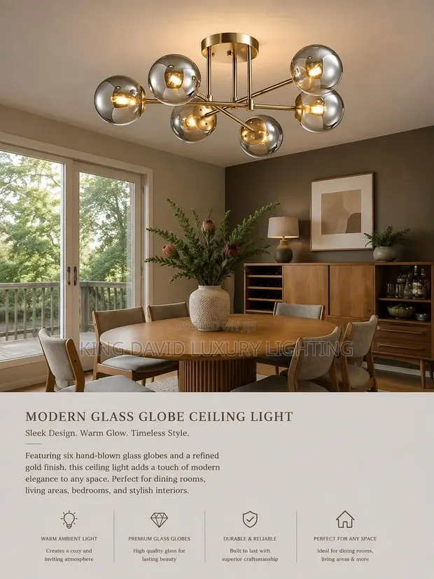 Modern Glass Globe Ceiling Light - Gold Finish - 1