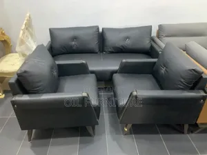 Executive Modern Black Leather Sofa Set (3-Piece)