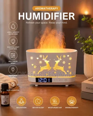 Flame Aromatherapy Humidifier with Digital Clock & Bluetooth