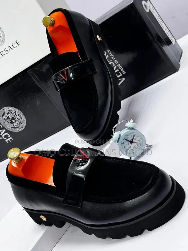 Versace Men's Black Leather Suede Medusa Loafers - Boxed - 1