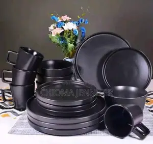 16-Piece Matte Black Stoneware Dinner Set for 4
