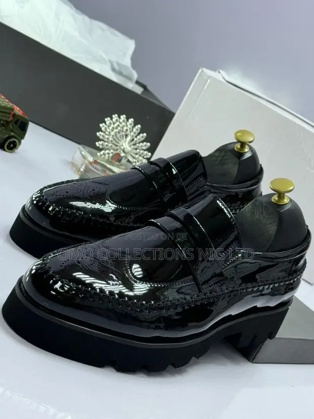 Men's Black Patent Leather Brogue Shoes - Brand New - 1