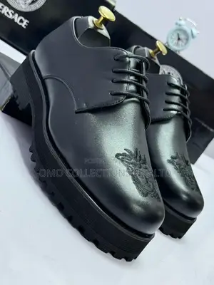Versace Men's Black Leather Lace-Up Shoes - Brand New