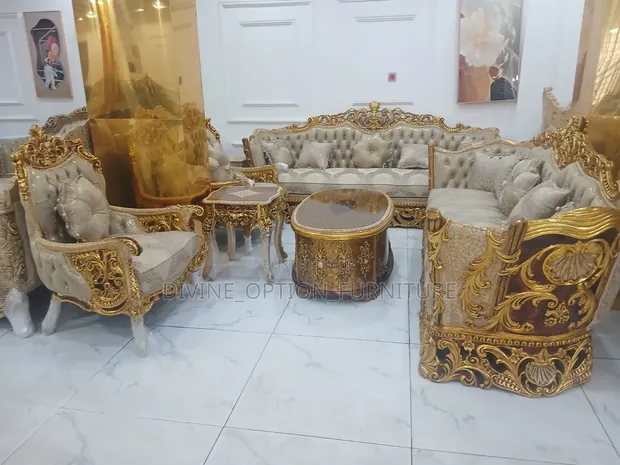 Egyptian Royal Sofa Set with Center Table & Stools - 1