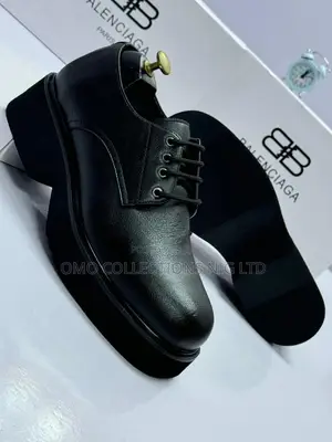 Balenciaga Men's Black Leather Lace-Up Platform Shoes