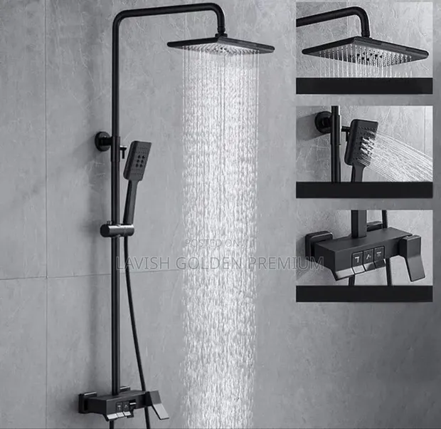 Matte Black Square Rain Shower System - 1