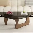 Triangle Glass Coffee Table with Wooden Base - 1