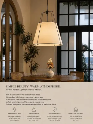 Conical Linen Lantern Pendant Light - Matte Black