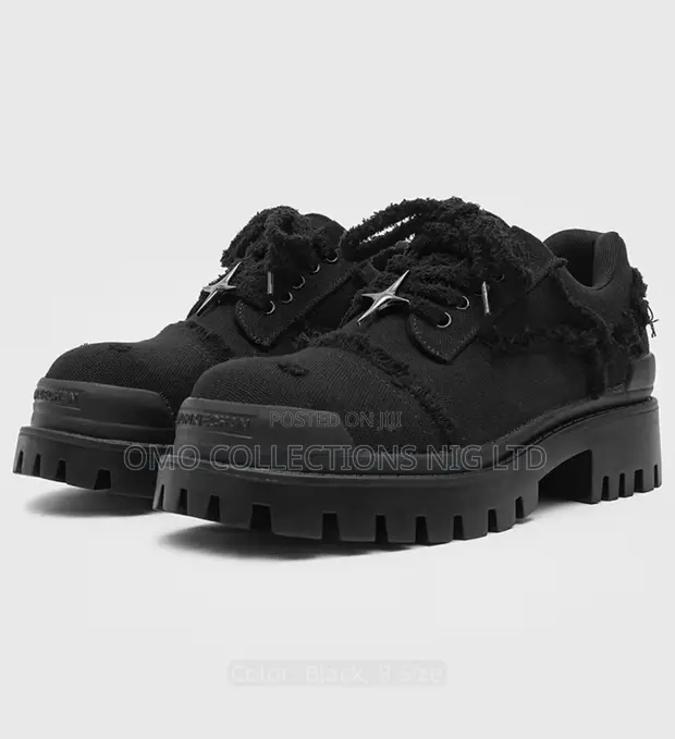 Men's Black Denim Fabric Lace-Up Shoes - Brand New - 1