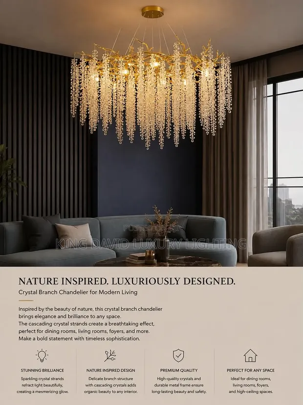 Modern Crystal Branch Chandelier - Gold - 1