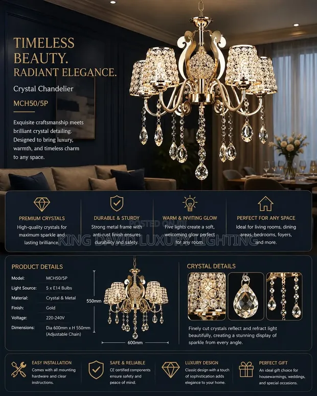 Crystal Chandelier (Model: MCH50/5P) - 1