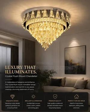 Crystal Flush Mount Chandelier - Low Ceiling Luxury Light