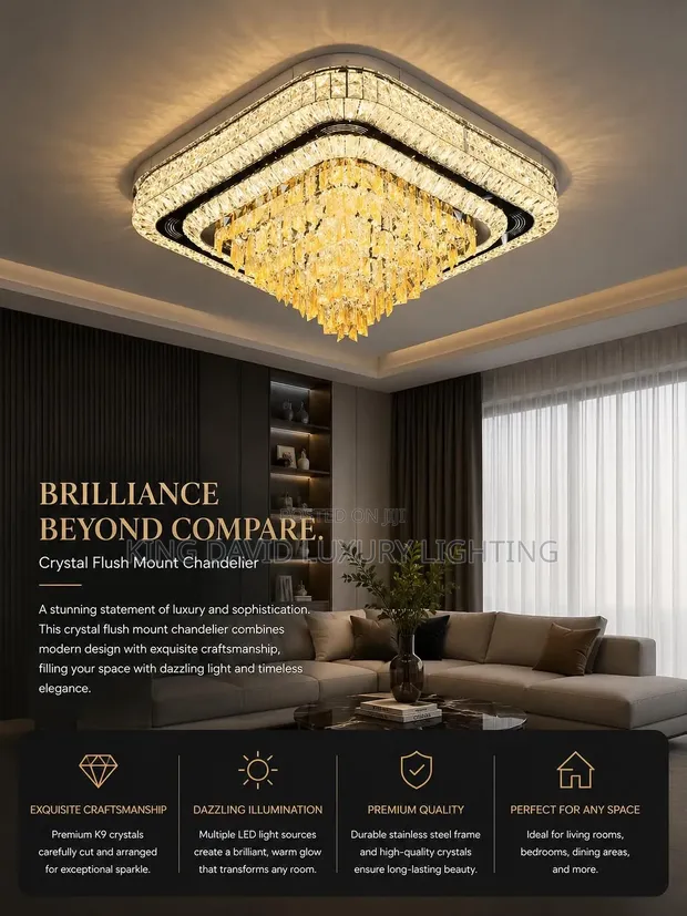 Tiered Square Crystal Flush Mount Chandelier - 1