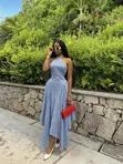 Blue Gingham Halter Midi Dress - 5