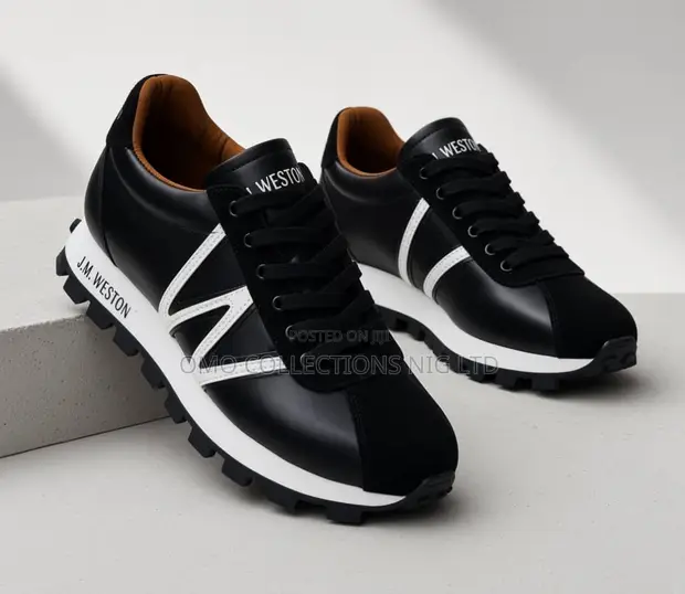 J.M. Weston Men's Black Leather Lace-Up Sneakers - Brand New - 1
