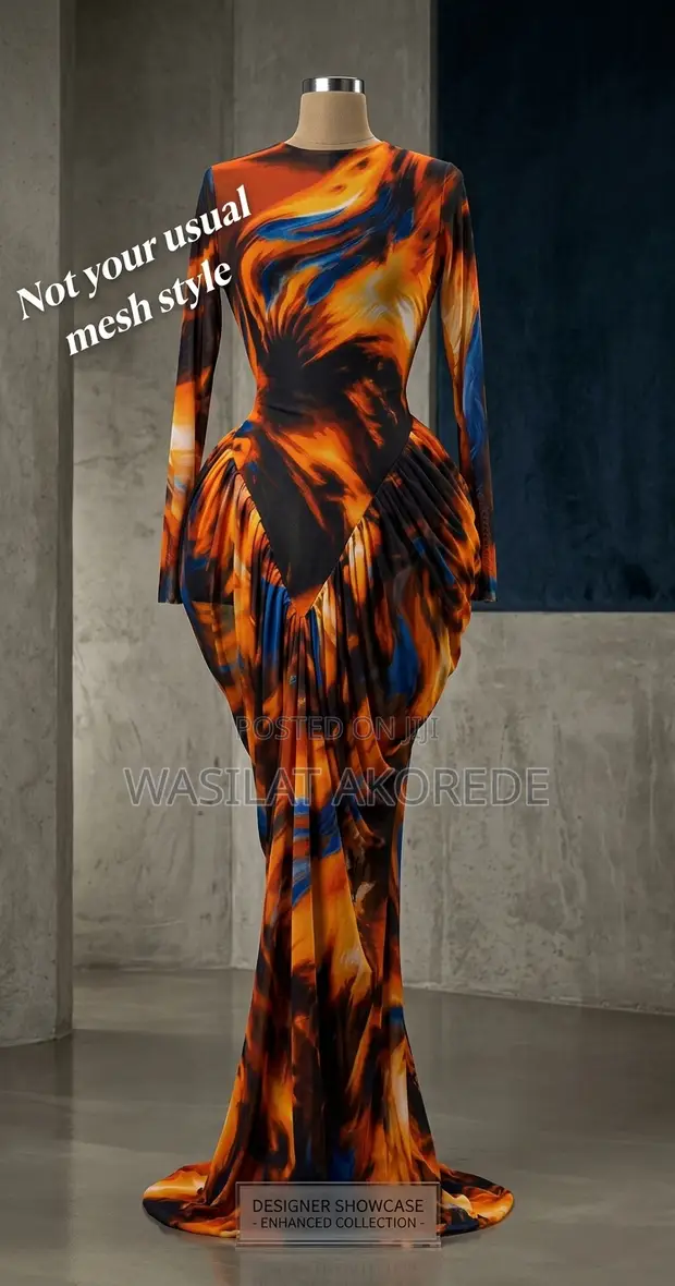 Ready Made Flame Marble Sculpted Mesh Maxi Dress - 1