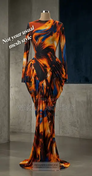 Ready Made Flame Marble Sculpted Mesh Maxi Dress