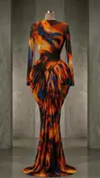 Ready Made Flame Marble Sculpted Mesh Maxi Dress - 2