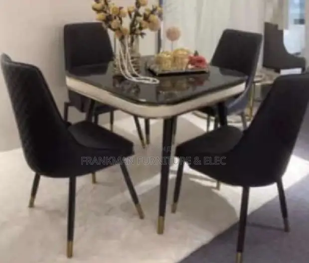 Elegant 4-Seater Dining Set - Marble-Inspired - 1