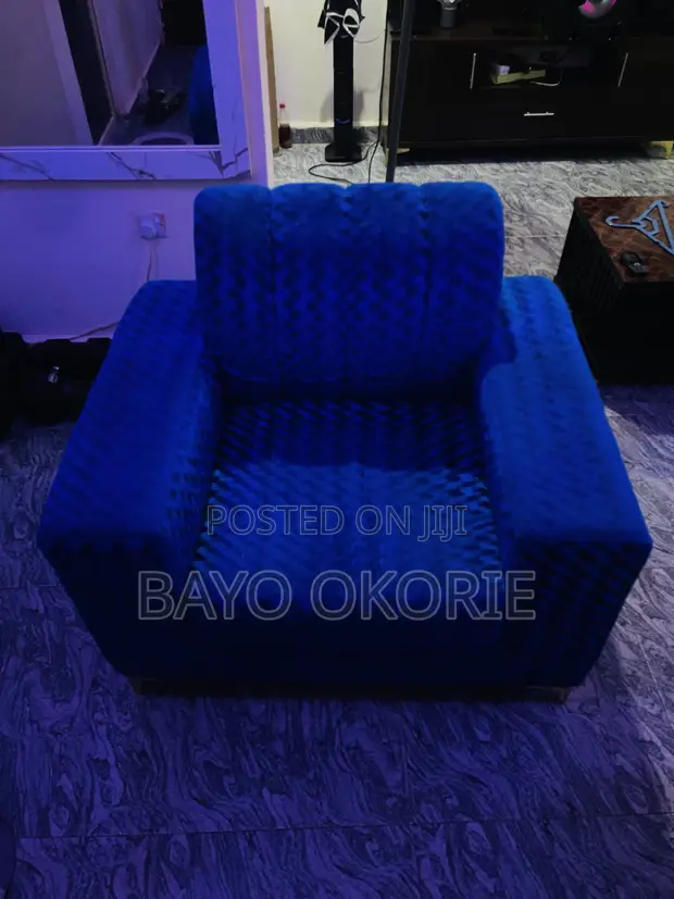 Used Blue Fabric Sofa Chair - 1