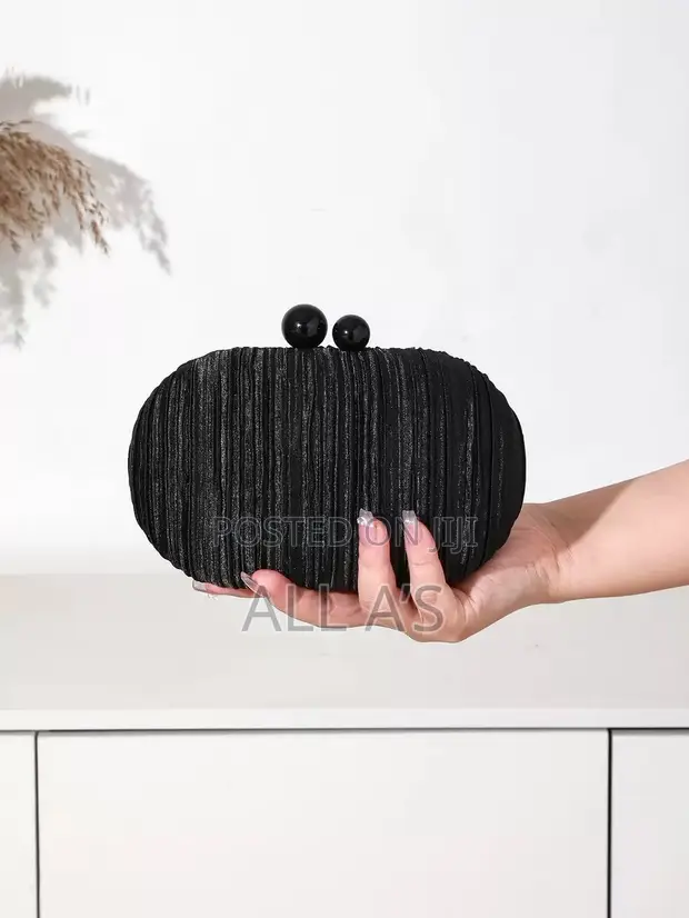 Quchi Metallic Gold Pleated Oval Clutch Bag - 1