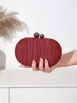 Quchi Metallic Gold Pleated Oval Clutch Bag - 2