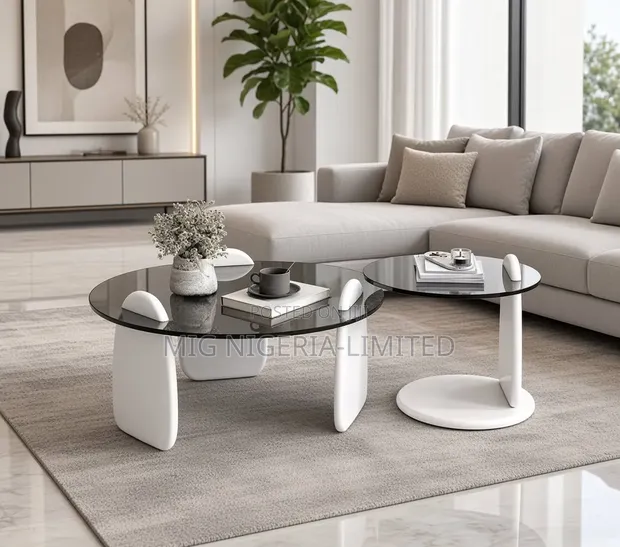 Modern Elegant Glass Centre Table da Kayan Katako (2 Set) - 1