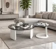 Modern Elegant Glass Centre Table da Kayan Katako (2 Set) - 1