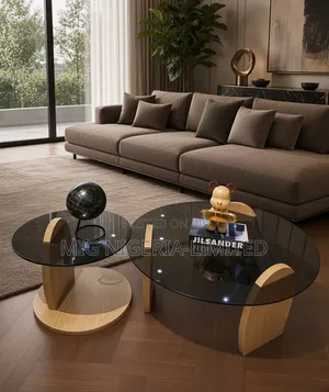 Modern Elegant Glass Centre Table da Kayan Katako (2 Set)