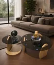 Modern Elegant Glass Centre Table da Kayan Katako (2 Set) - 2