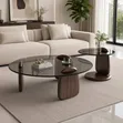 Modern Elegant Glass Centre Table da Kayan Katako (2 Set) - 3