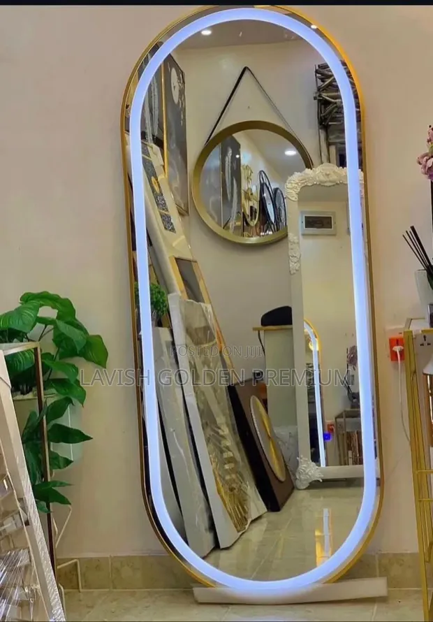 150/70cm Arched LED Dressing Mirror with Gold Frame - 1