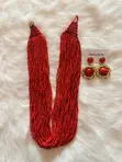 African Red Coral Bead Layered Necklace & Statement Earring Set - 2