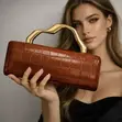 New PU Gold Style Crossbody Bag - Brown - 2