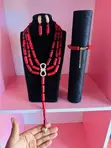 Luxury Bridal Coral Bead Jewelry Set (Necklace, Earrings, Bracelet) - 1