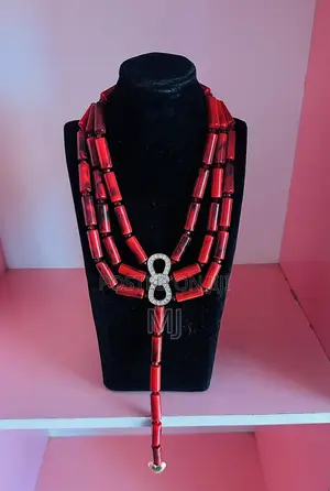 Luxury Bridal Coral Bead Jewelry Set (Necklace, Earrings, Bracelet)