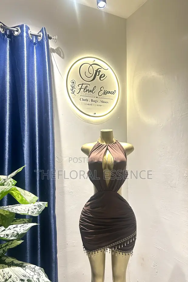 Elegant Halter Neck Backless Dress - Brown - 1