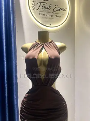 Elegant Halter Neck Backless Dress - Brown