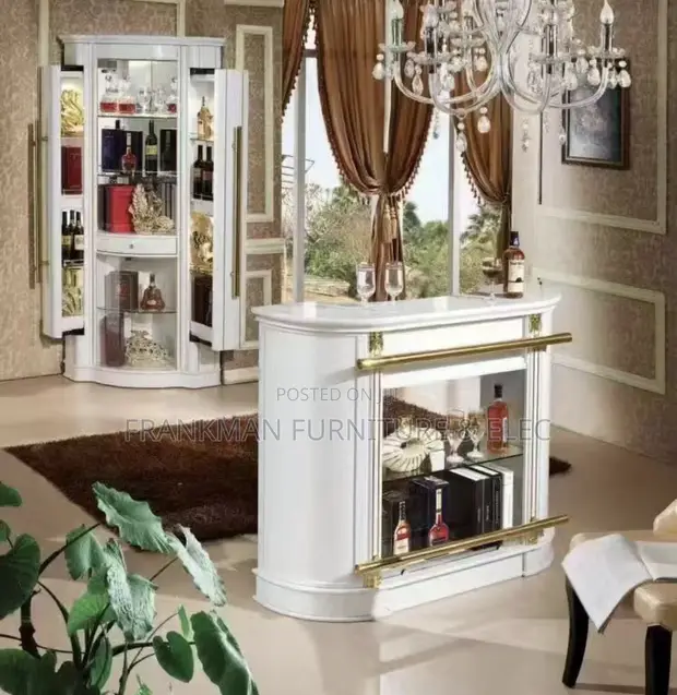 Adjustable Wine Bar - White/Brown - 1