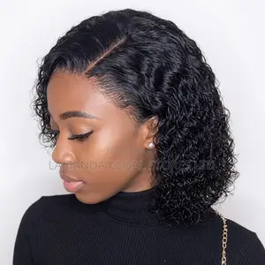 Short Curly Bob Lace Front Human Hair Wig Side Part