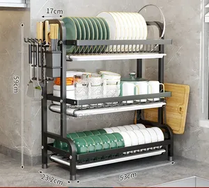 Three Tier Iron Plate Rack with Draining Tray